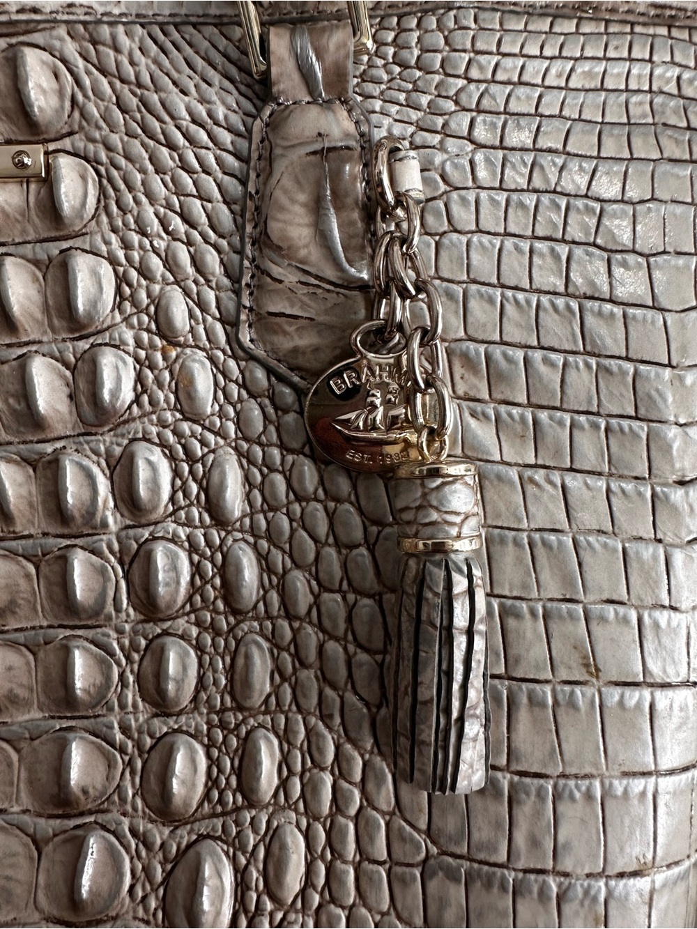 Brahmin Silver Croc-Embossed Tote with Tassel Charm - Picture 3 of 8